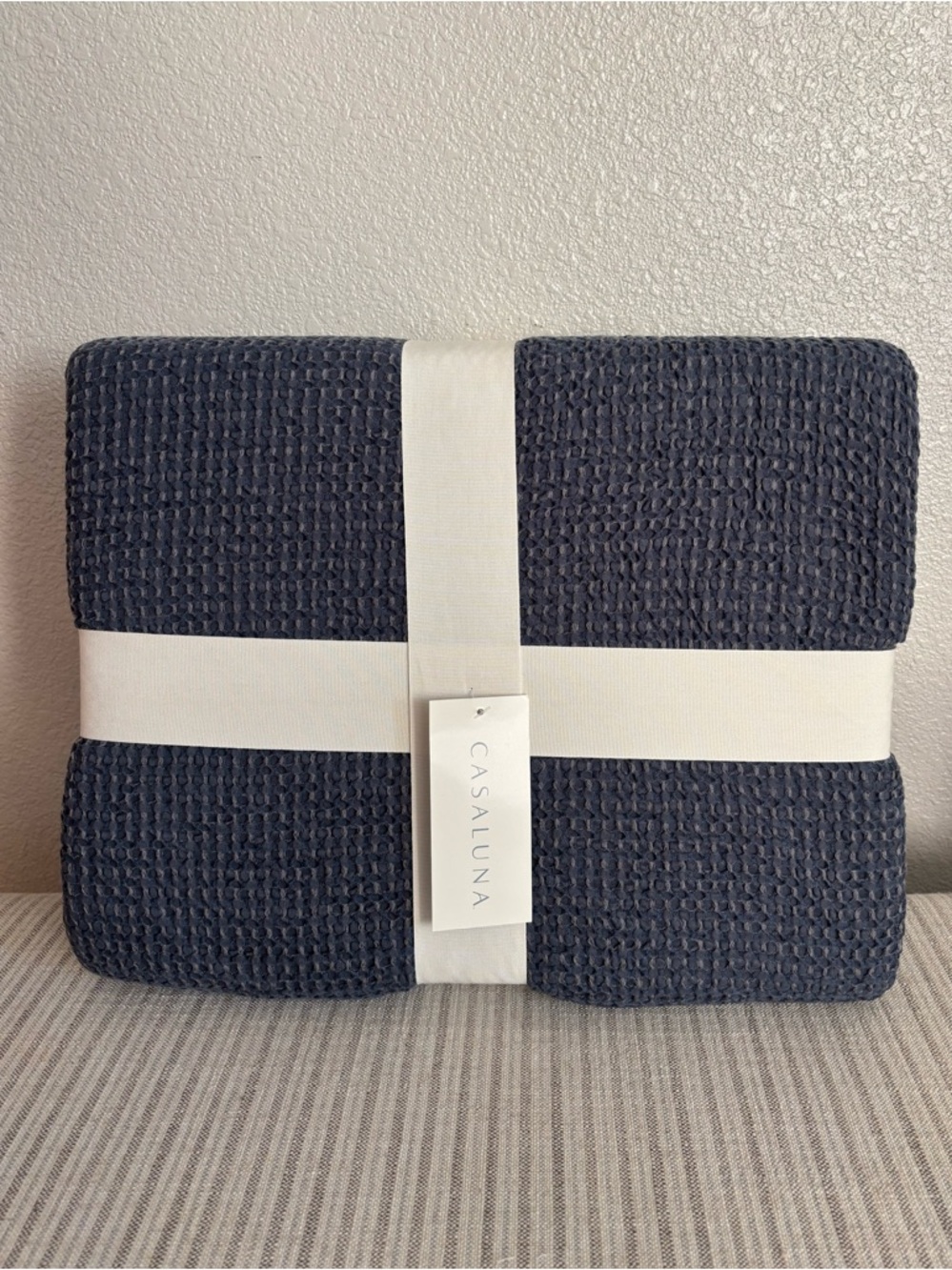 NWT King Plus Textured Waffle Coverlet Dark Mineral Blue - Casaluna